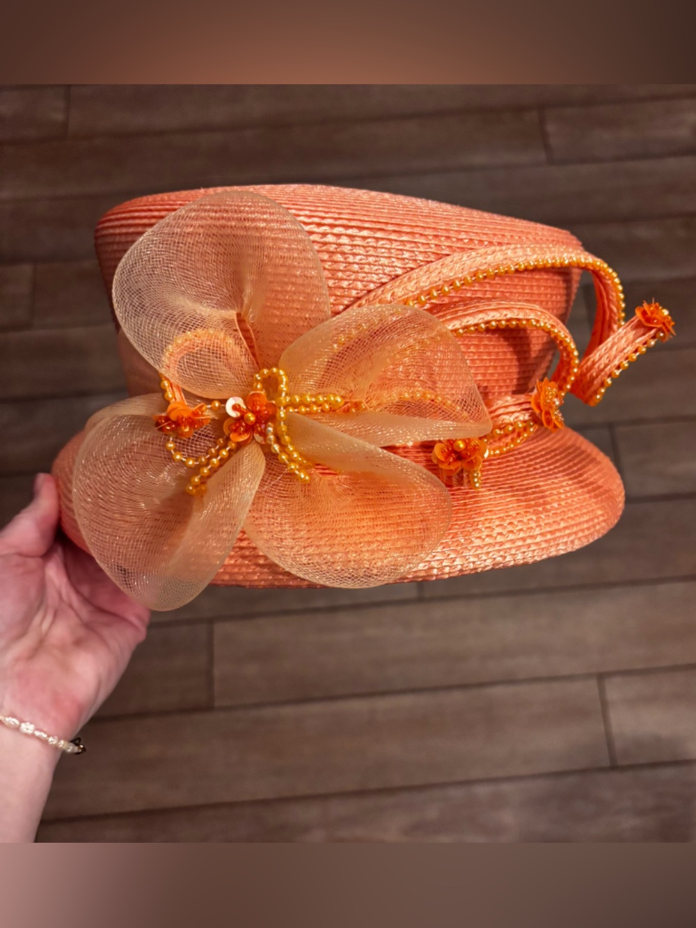 Women's Orange Kentucky Derby Fascinator with beaded accents. NWT